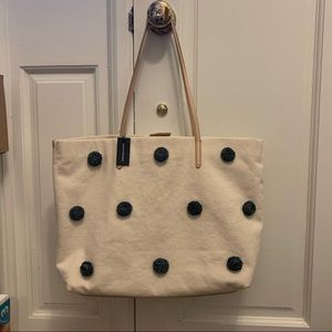 NWT Banana Republic leather & canvas pom pom tote